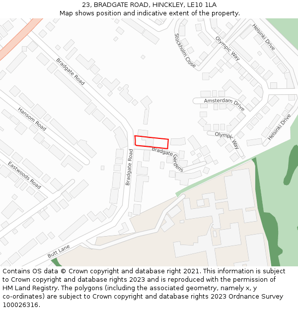 23, BRADGATE ROAD, HINCKLEY, LE10 1LA: Location map and indicative extent of plot