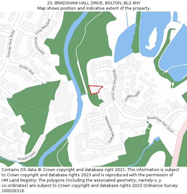 23, BRADSHAW HALL DRIVE, BOLTON, BL2 4NY: Location map and indicative extent of plot