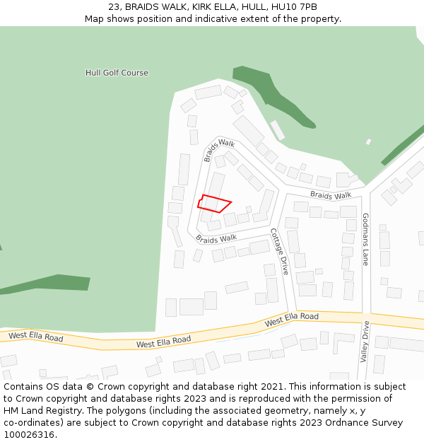 23, BRAIDS WALK, KIRK ELLA, HULL, HU10 7PB: Location map and indicative extent of plot