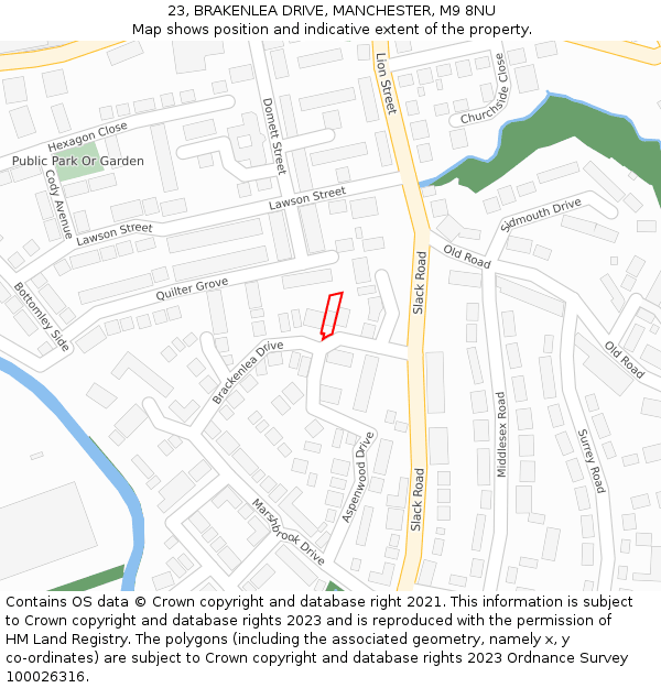 23, BRAKENLEA DRIVE, MANCHESTER, M9 8NU: Location map and indicative extent of plot