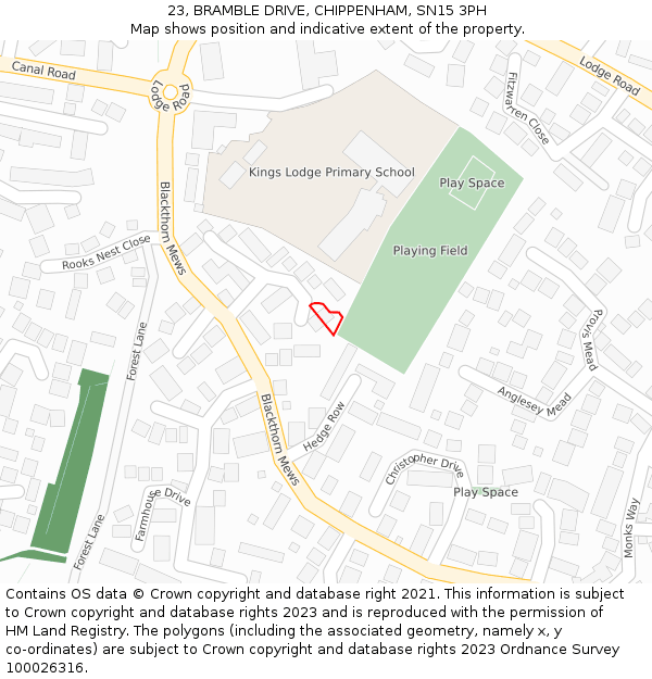 23, BRAMBLE DRIVE, CHIPPENHAM, SN15 3PH: Location map and indicative extent of plot