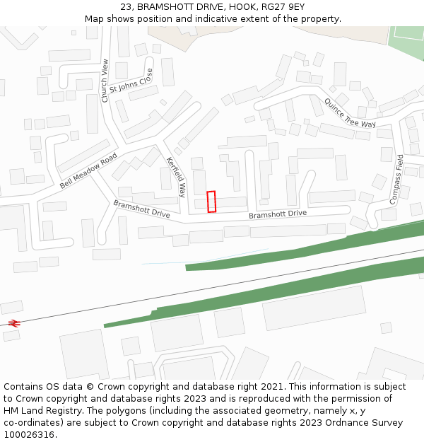 23, BRAMSHOTT DRIVE, HOOK, RG27 9EY: Location map and indicative extent of plot