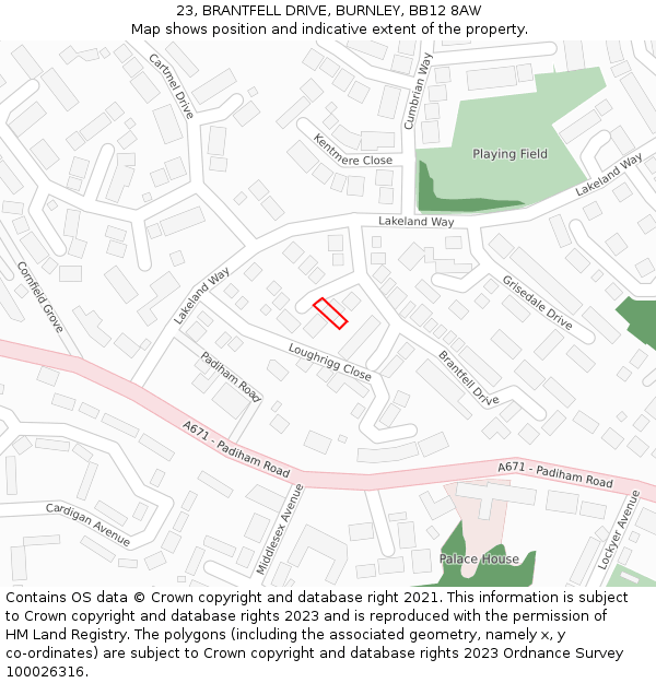 23, BRANTFELL DRIVE, BURNLEY, BB12 8AW: Location map and indicative extent of plot