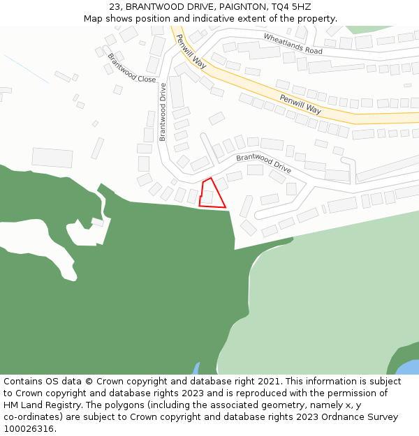 23, BRANTWOOD DRIVE, PAIGNTON, TQ4 5HZ: Location map and indicative extent of plot