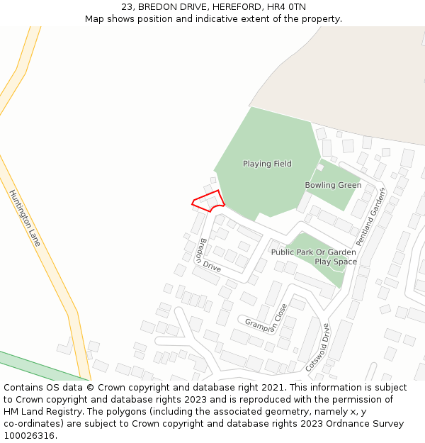 23, BREDON DRIVE, HEREFORD, HR4 0TN: Location map and indicative extent of plot