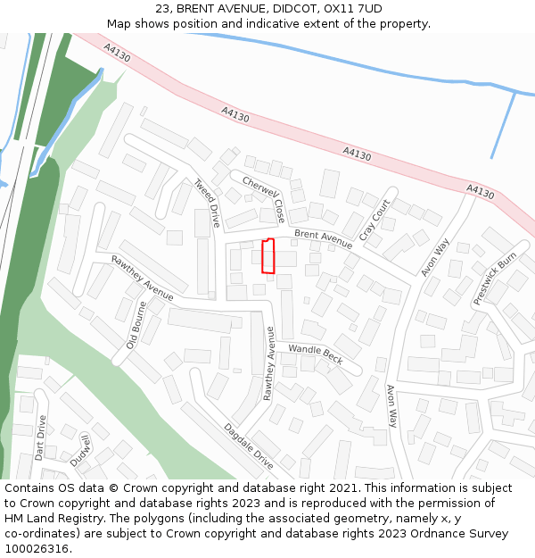 23, BRENT AVENUE, DIDCOT, OX11 7UD: Location map and indicative extent of plot