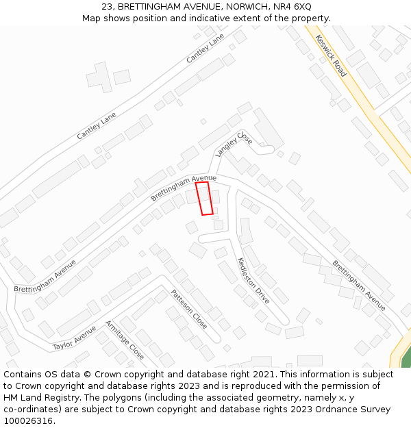 23, BRETTINGHAM AVENUE, NORWICH, NR4 6XQ: Location map and indicative extent of plot