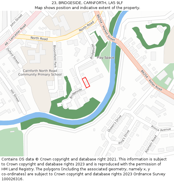 23, BRIDGESIDE, CARNFORTH, LA5 9LF: Location map and indicative extent of plot