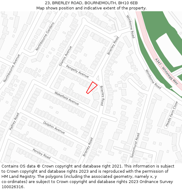 23, BRIERLEY ROAD, BOURNEMOUTH, BH10 6EB: Location map and indicative extent of plot