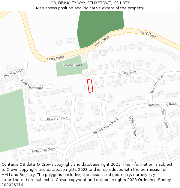 23, BRINKLEY WAY, FELIXSTOWE, IP11 9TX: Location map and indicative extent of plot