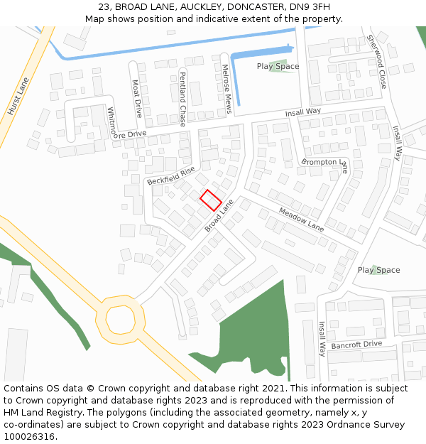 23, BROAD LANE, AUCKLEY, DONCASTER, DN9 3FH: Location map and indicative extent of plot