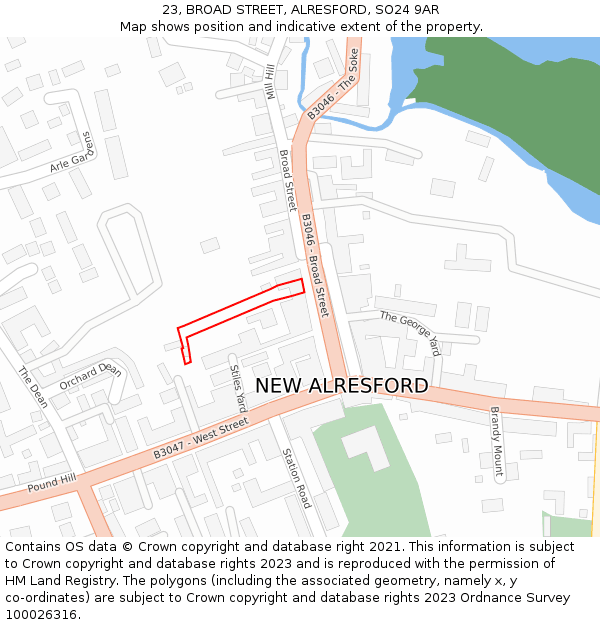 23, BROAD STREET, ALRESFORD, SO24 9AR: Location map and indicative extent of plot