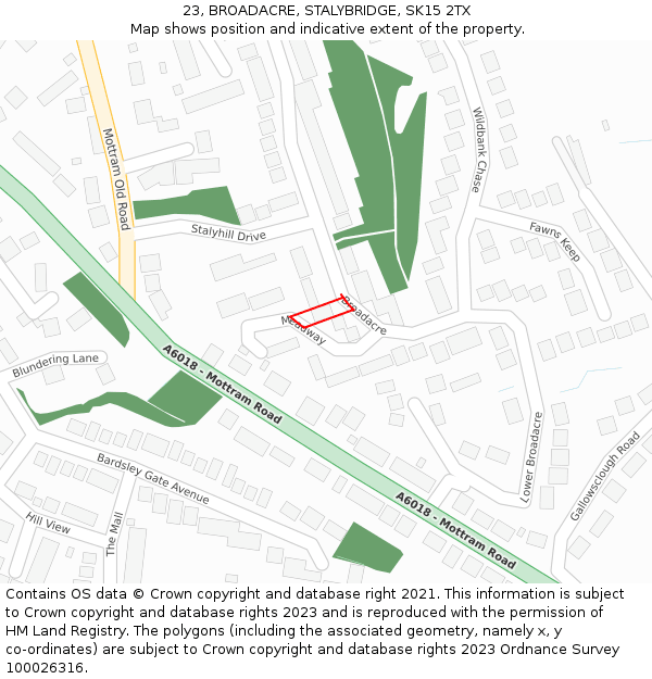 23, BROADACRE, STALYBRIDGE, SK15 2TX: Location map and indicative extent of plot