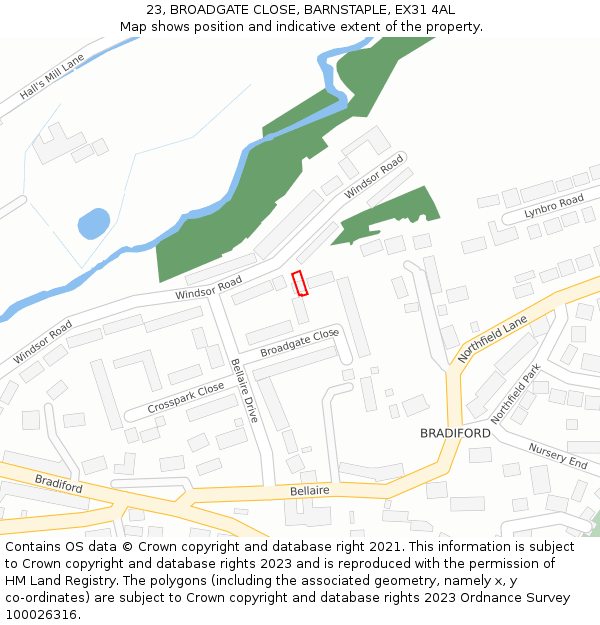 23, BROADGATE CLOSE, BARNSTAPLE, EX31 4AL: Location map and indicative extent of plot