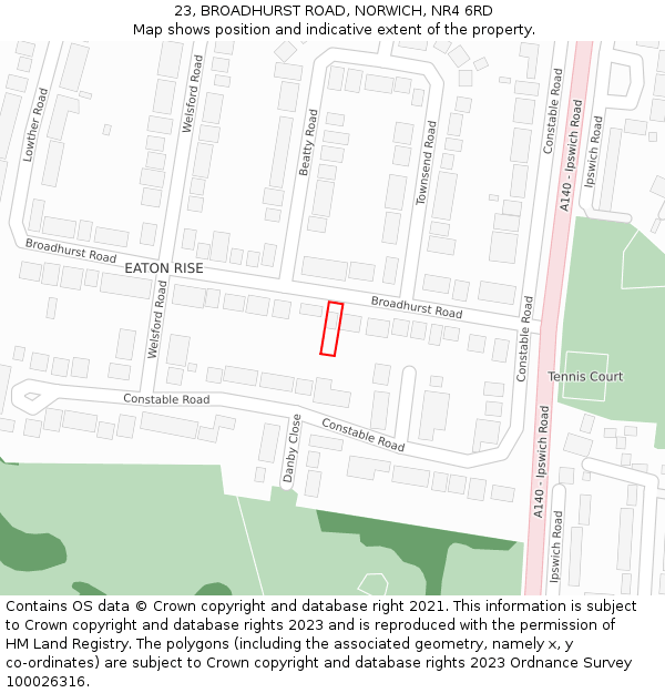23, BROADHURST ROAD, NORWICH, NR4 6RD: Location map and indicative extent of plot