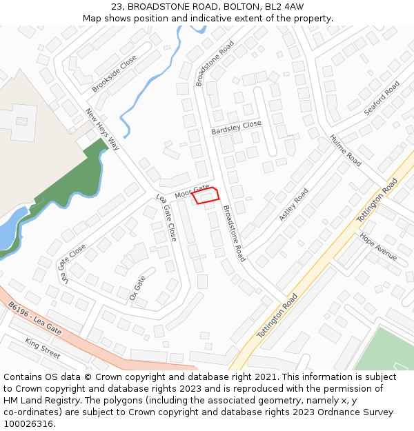 23, BROADSTONE ROAD, BOLTON, BL2 4AW: Location map and indicative extent of plot