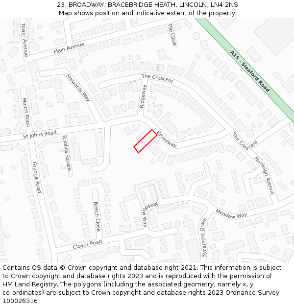 23, BROADWAY, BRACEBRIDGE HEATH, LINCOLN, LN4 2NS: Location map and indicative extent of plot