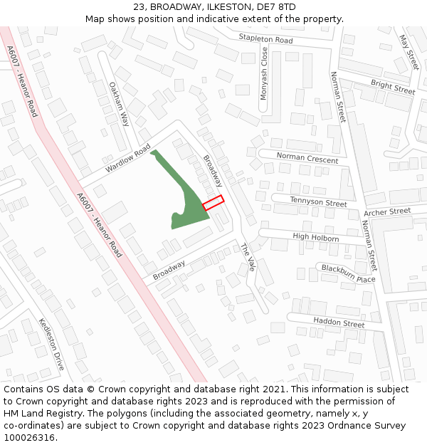 23, BROADWAY, ILKESTON, DE7 8TD: Location map and indicative extent of plot