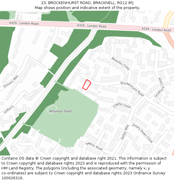 23, BROCKENHURST ROAD, BRACKNELL, RG12 9FJ: Location map and indicative extent of plot