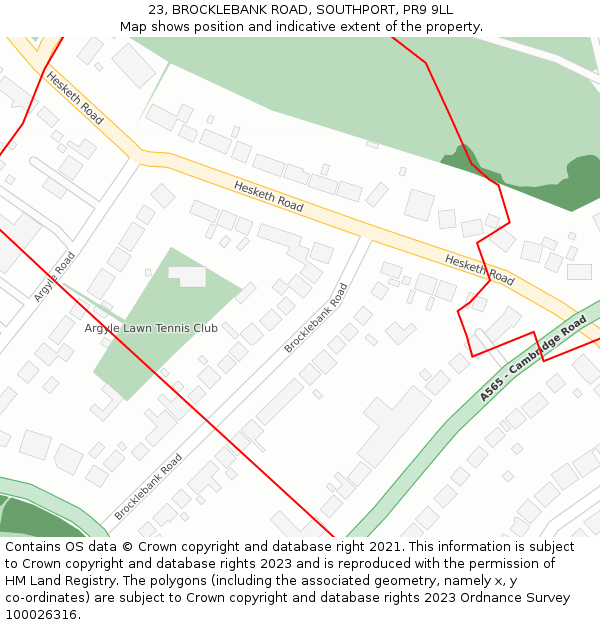 23, BROCKLEBANK ROAD, SOUTHPORT, PR9 9LL: Location map and indicative extent of plot