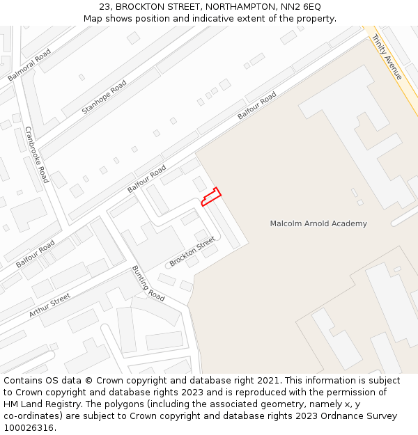 23, BROCKTON STREET, NORTHAMPTON, NN2 6EQ: Location map and indicative extent of plot