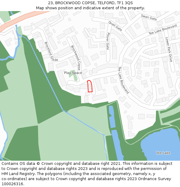 23, BROCKWOOD COPSE, TELFORD, TF1 3QS: Location map and indicative extent of plot