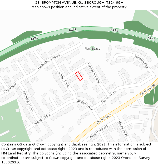 23, BROMPTON AVENUE, GUISBOROUGH, TS14 6GH: Location map and indicative extent of plot