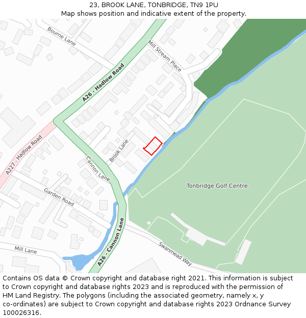 23, BROOK LANE, TONBRIDGE, TN9 1PU: Location map and indicative extent of plot