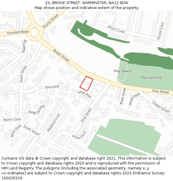 23, BROOK STREET, WARMINSTER, BA12 8DW: Location map and indicative extent of plot