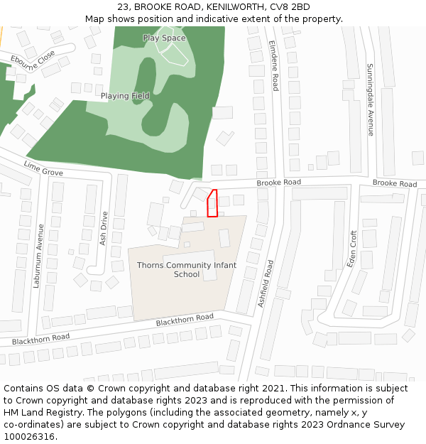 23, BROOKE ROAD, KENILWORTH, CV8 2BD: Location map and indicative extent of plot