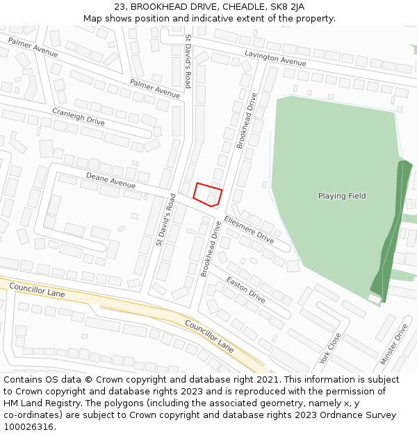 23, BROOKHEAD DRIVE, CHEADLE, SK8 2JA: Location map and indicative extent of plot