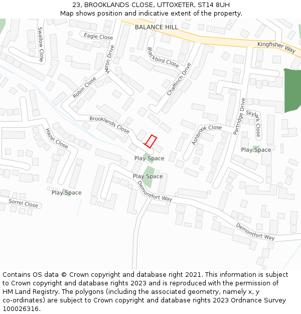 23, BROOKLANDS CLOSE, UTTOXETER, ST14 8UH: Location map and indicative extent of plot