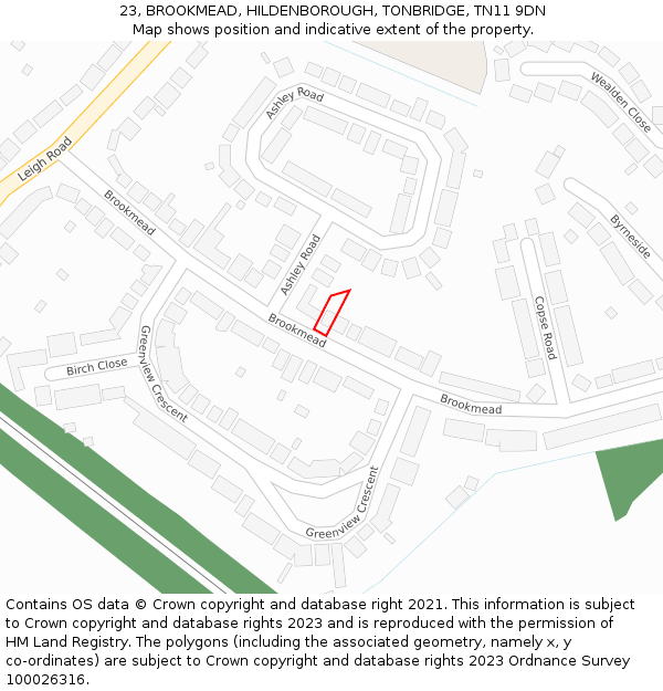 23, BROOKMEAD, HILDENBOROUGH, TONBRIDGE, TN11 9DN: Location map and indicative extent of plot