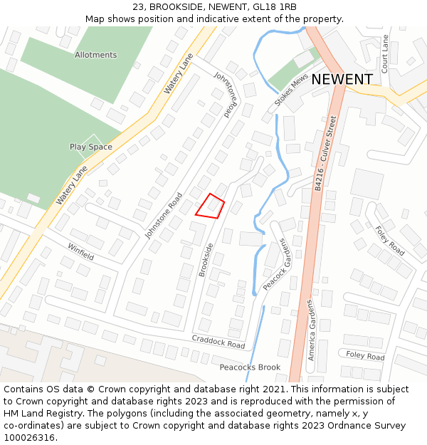 23, BROOKSIDE, NEWENT, GL18 1RB: Location map and indicative extent of plot