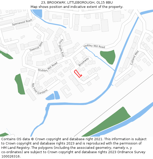 23, BROOKWAY, LITTLEBOROUGH, OL15 8BU: Location map and indicative extent of plot