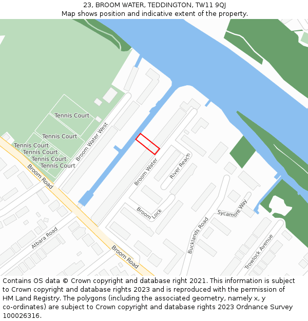 23, BROOM WATER, TEDDINGTON, TW11 9QJ: Location map and indicative extent of plot