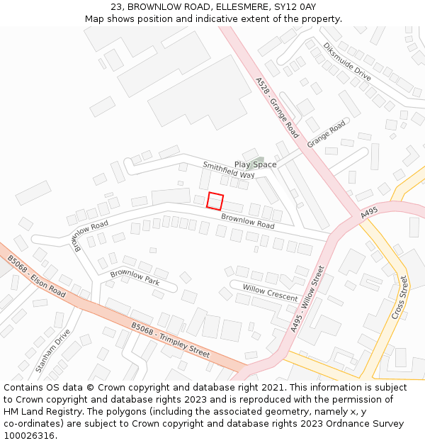 23, BROWNLOW ROAD, ELLESMERE, SY12 0AY: Location map and indicative extent of plot