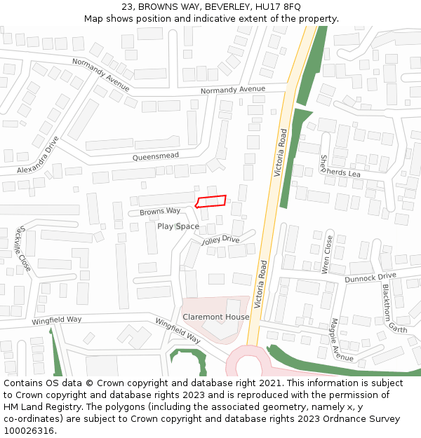 23, BROWNS WAY, BEVERLEY, HU17 8FQ: Location map and indicative extent of plot