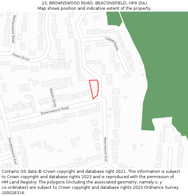 23, BROWNSWOOD ROAD, BEACONSFIELD, HP9 2NU: Location map and indicative extent of plot