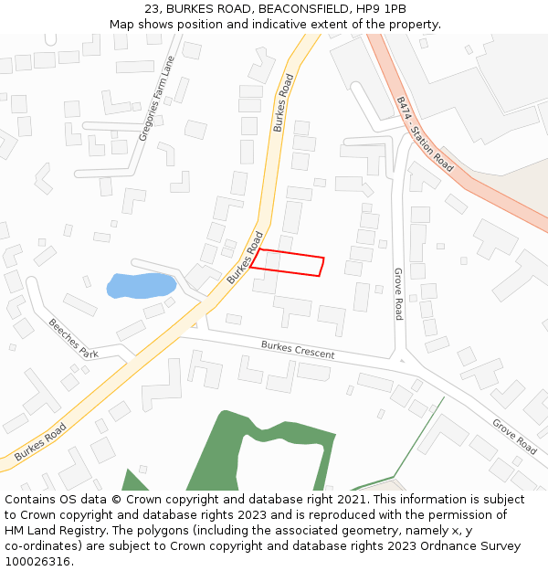 23, BURKES ROAD, BEACONSFIELD, HP9 1PB: Location map and indicative extent of plot