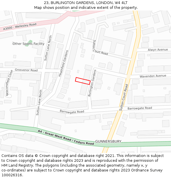 23, BURLINGTON GARDENS, LONDON, W4 4LT: Location map and indicative extent of plot