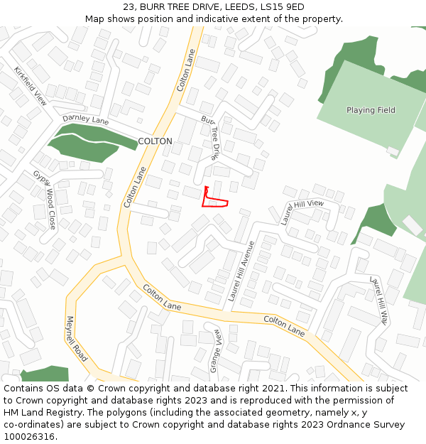 23, BURR TREE DRIVE, LEEDS, LS15 9ED: Location map and indicative extent of plot