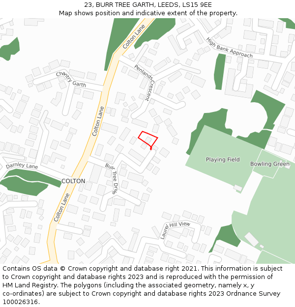 23, BURR TREE GARTH, LEEDS, LS15 9EE: Location map and indicative extent of plot