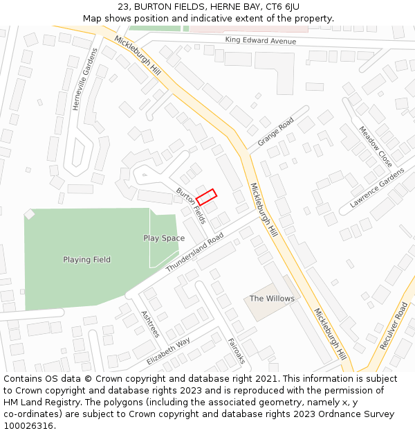 23, BURTON FIELDS, HERNE BAY, CT6 6JU: Location map and indicative extent of plot