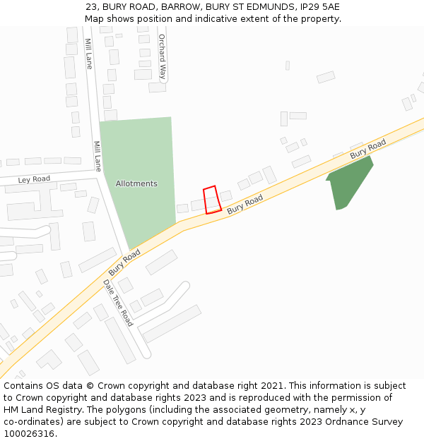 23, BURY ROAD, BARROW, BURY ST EDMUNDS, IP29 5AE: Location map and indicative extent of plot