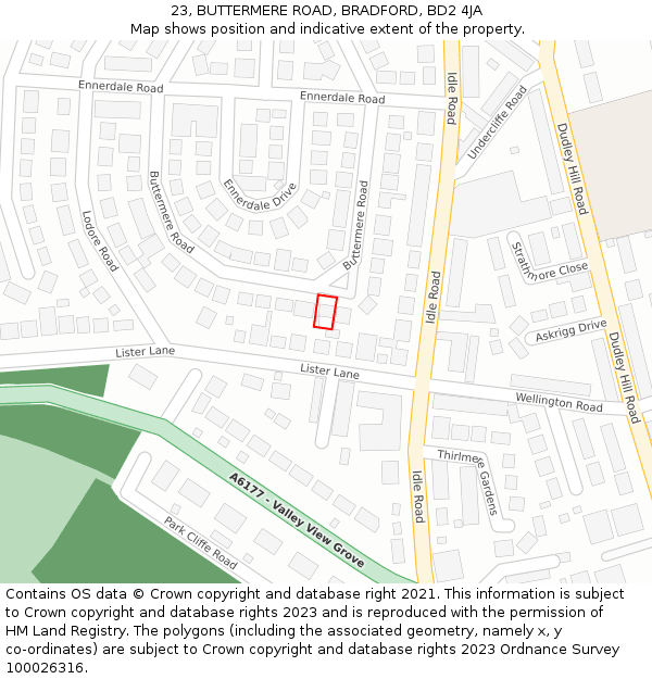 23, BUTTERMERE ROAD, BRADFORD, BD2 4JA: Location map and indicative extent of plot
