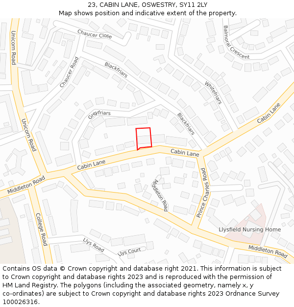 23, CABIN LANE, OSWESTRY, SY11 2LY: Location map and indicative extent of plot