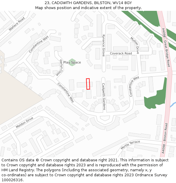 23, CADGWITH GARDENS, BILSTON, WV14 8GY: Location map and indicative extent of plot