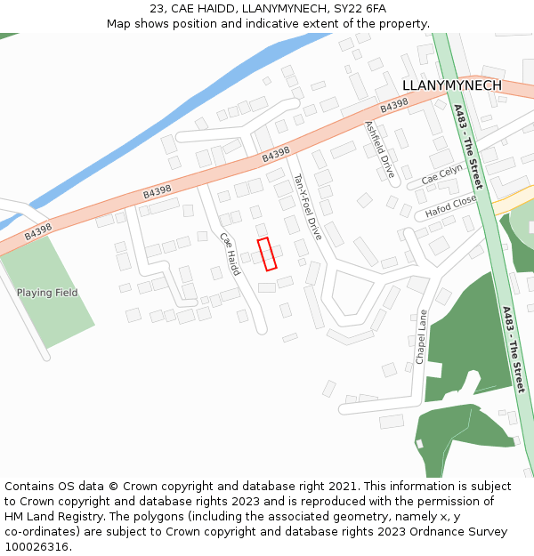23, CAE HAIDD, LLANYMYNECH, SY22 6FA: Location map and indicative extent of plot