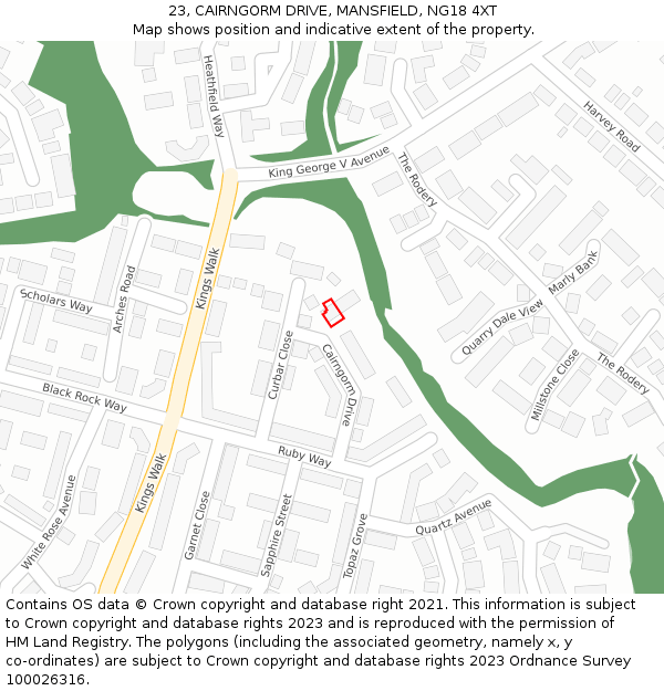 23, CAIRNGORM DRIVE, MANSFIELD, NG18 4XT: Location map and indicative extent of plot